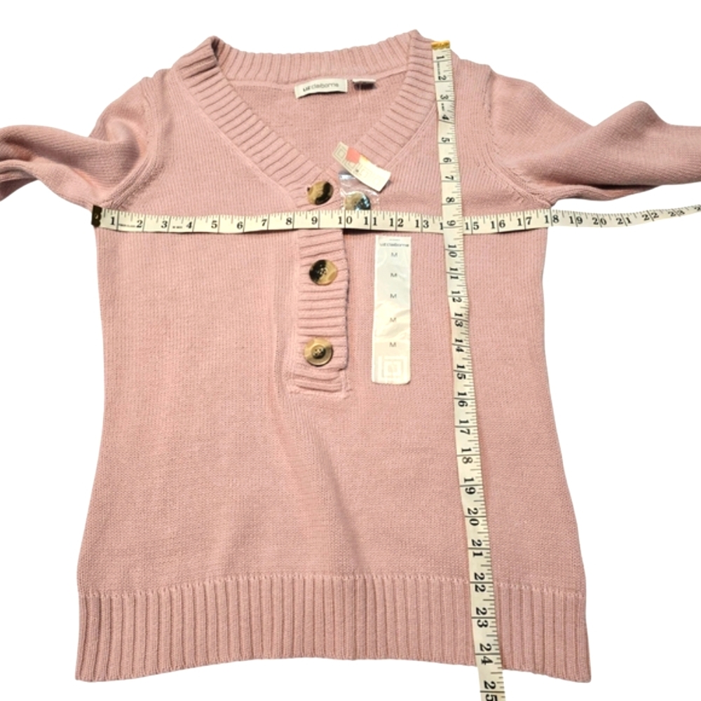 Claiborne Pink V-Neck Sweater Textured Knit - Picture 5 of 5